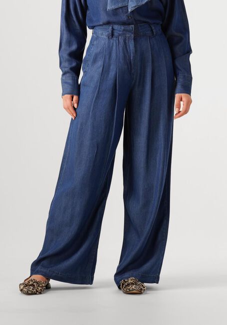 Donkerblauwe SELECTED FEMME Wijde broek SLFJANNA HW PLEATED CHAMBRAY - large