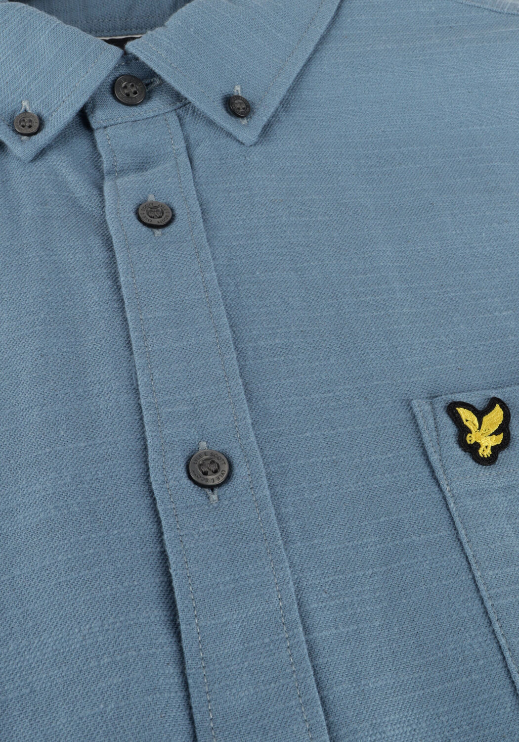 Lichtblauwe LYLE & SCOTT Casual overhemd COTTON SLUB SHORT SLEEVE SHIRT - large