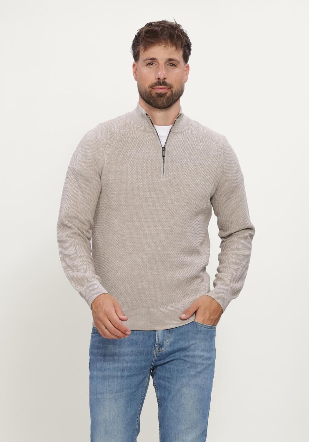 Beige GENTILUOMO Trui TURTLE ZIP LS - large