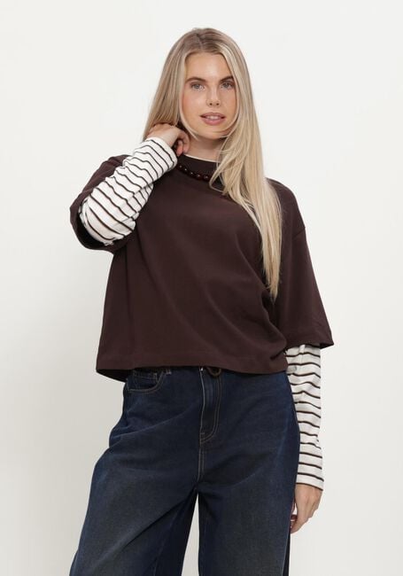 CATWALK JUNKIE Chandail LOOSE FIT TSHIRT WITH STRIPED SLEEVES en marron - large