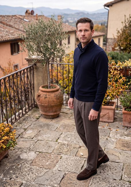 Donkerblauwe STEFANO LAURAN Trui DOUBLE KNIT ZIP - large