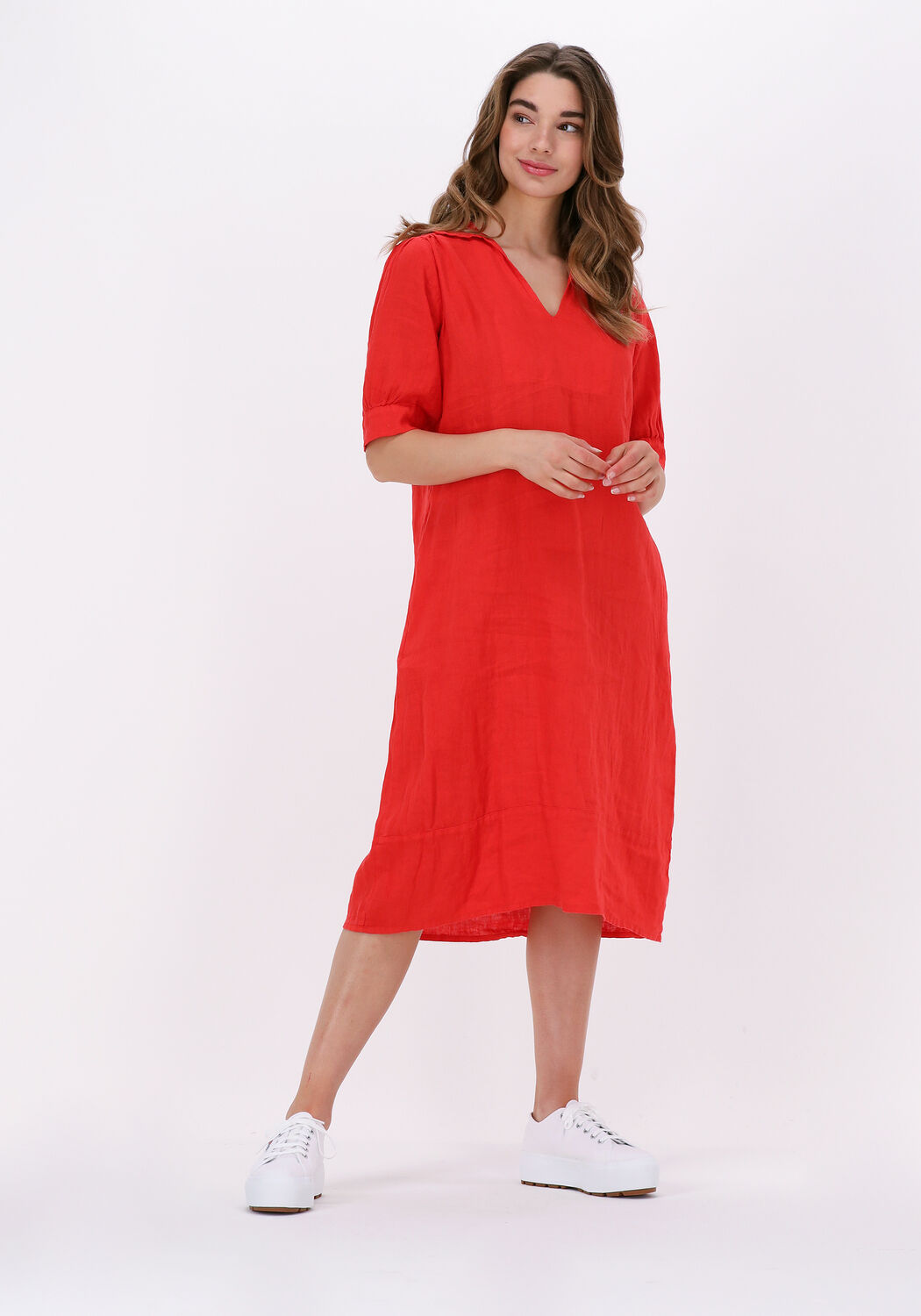 by bar robe midi fleur linen dress en rouge
