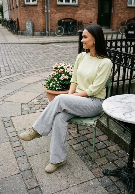 Lime SELECTED WOMEN Trui SLFTENNY 3/4 SWEAT TOP - large