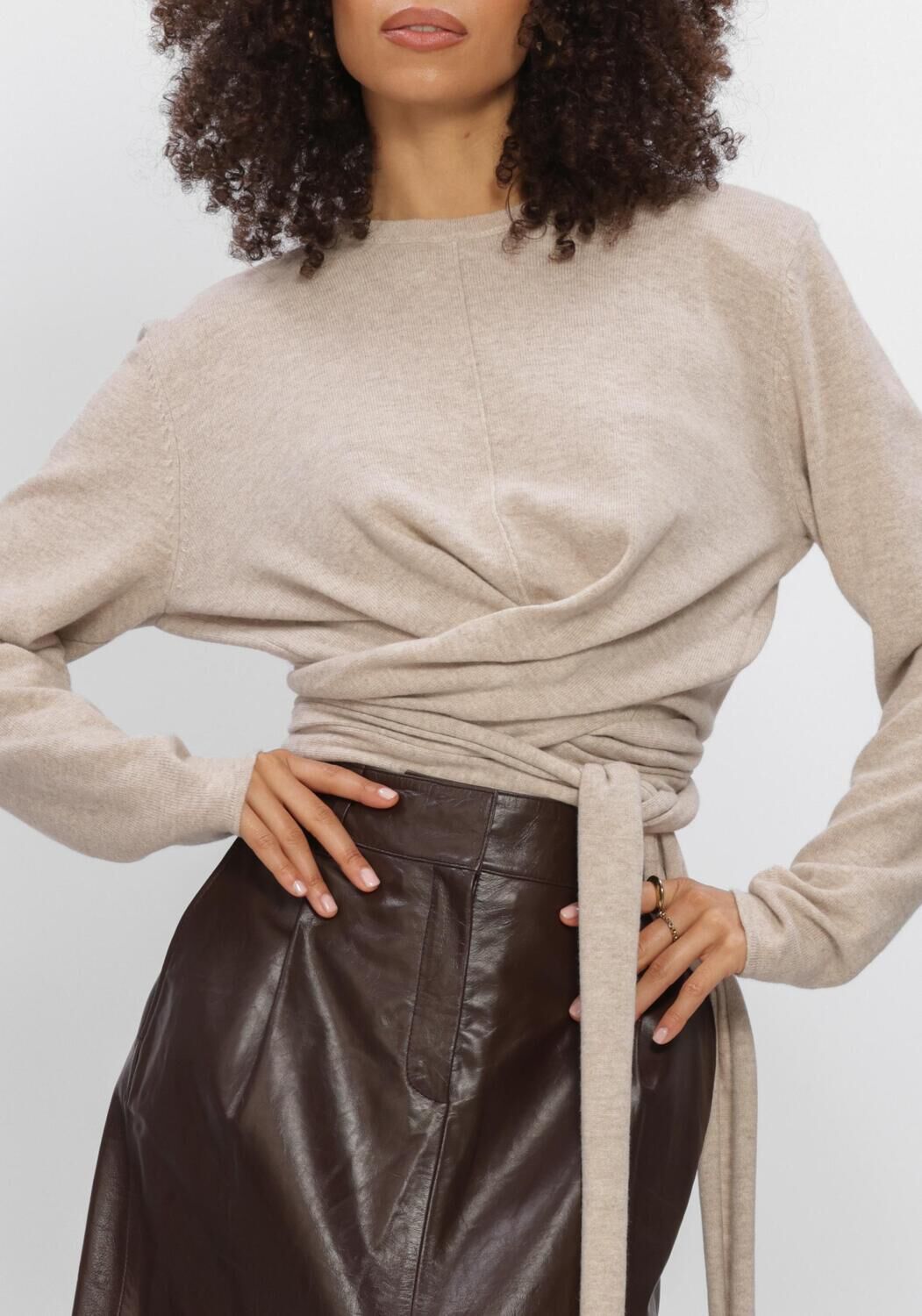 Beige DANTE6 Top BENYO KNITTED WRAP TOP - large
