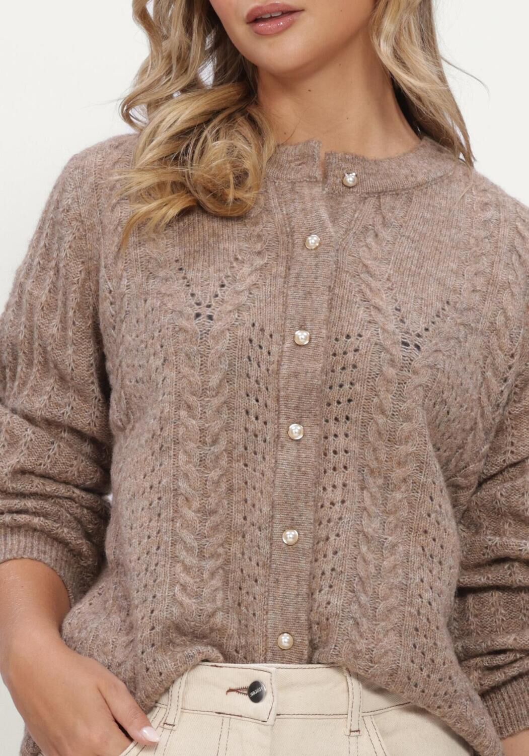 OBJECT Pull OBJFLORA RE LS KNIT BUTTON CARDIGAN NOOS en taupe - large