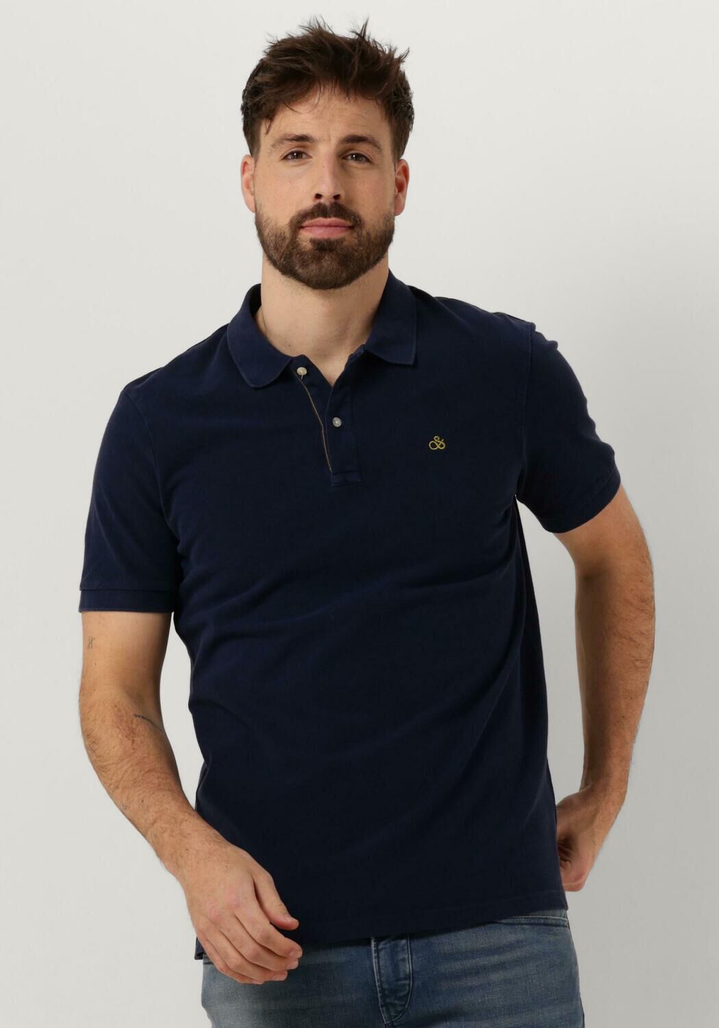 donkerblauwe scotch soda polo garment dye organic cotton pique polo