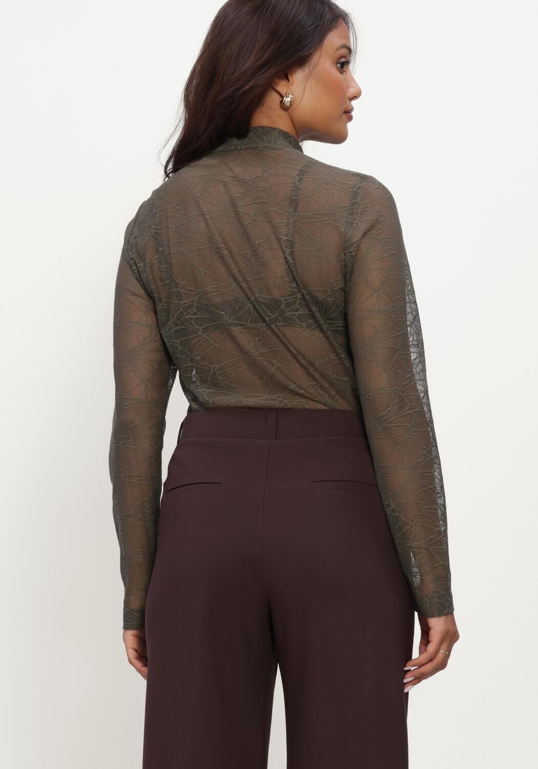 Groene STUDIO ANNELOES Top Reagan high neck lace top - large
