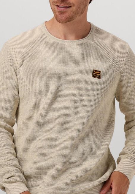 PME LEGEND Pull R-NECK COTTON RIB MELEE KNIT en beige - large