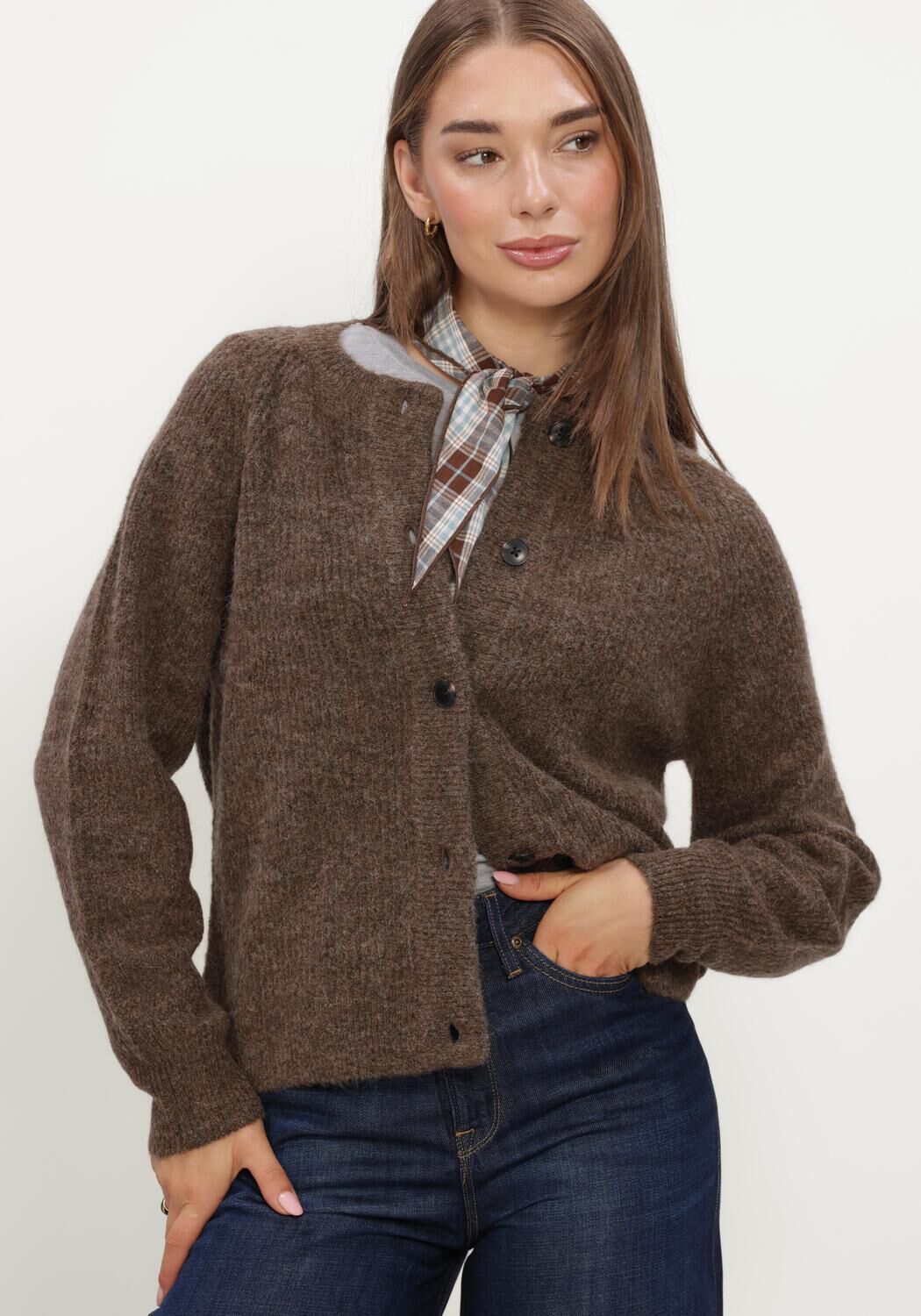 Bruine SELECTED WOMEN Trui SLFLULU LS KNIT SHORT CARDIGAN - large