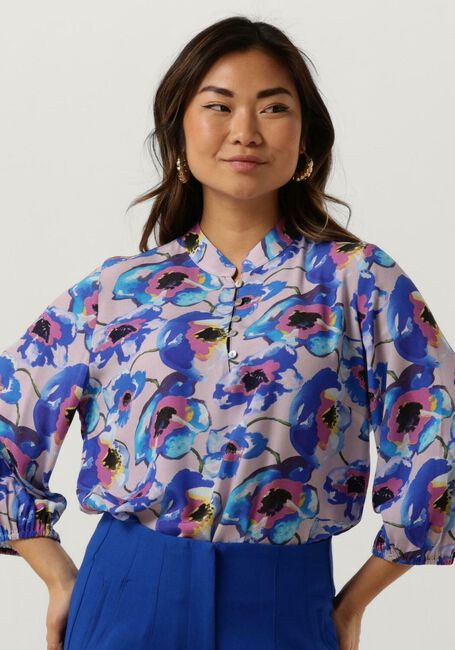 Blauwe JANSEN AMSTERDAM  PF126 PRINTED 3/4 RAGLAN SLEEVE TOP - large