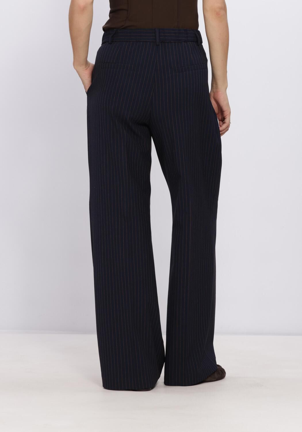 Donkerblauwe SUMMUM Pantalon TROUSERS WIDE LEG VISCOSE BLEND STRIPE - large