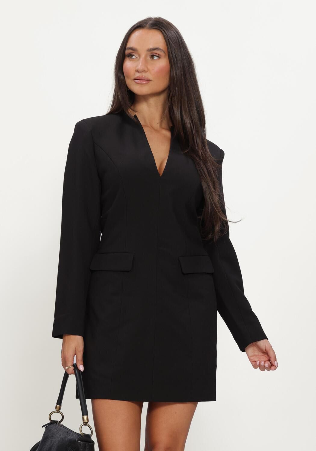 ROUGE EDIT Mini robe ROURAE L/S V-NECK SHORT DRESS/EV/PF en noir - large
