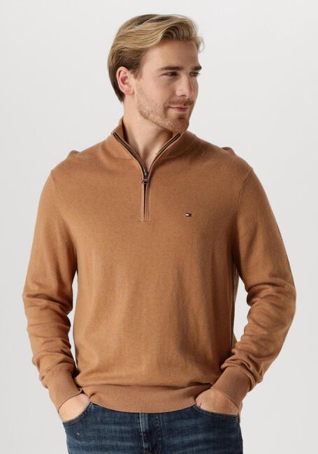 Camel TOMMY HILFIGER Trui PIMA ORG CTN CASHMERE ZIP MOCK - large