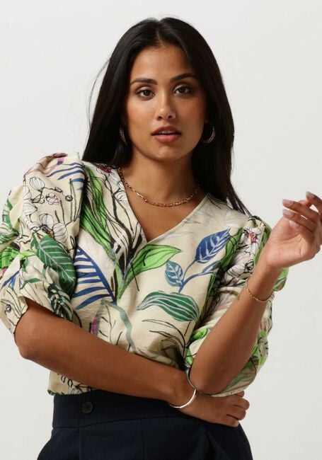 JANSEN AMSTERDAM Haut WB180 PRINTED WRINKEL DETAIL SHORT SLEEVE TOP Sable - large
