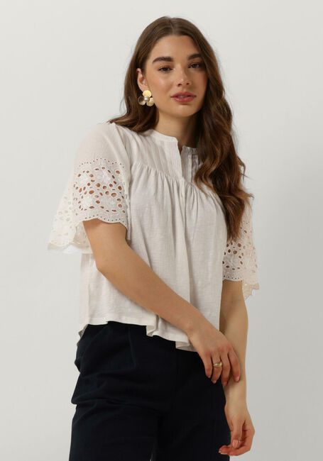 Witte RUBY TUESDAY  SALOME BLOUSE WITH HALF EMBRO SLEEVES AND ROUND NECK - large