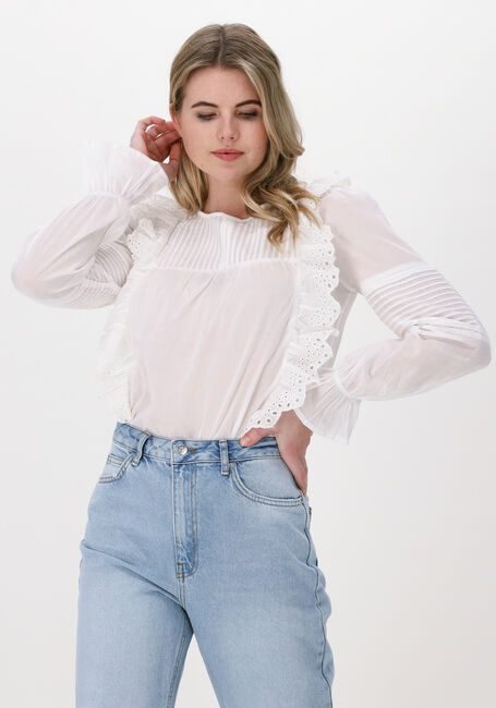 Witte NA-KD  LONG SLEEVE FRILL COTTON BLOUSE - large
