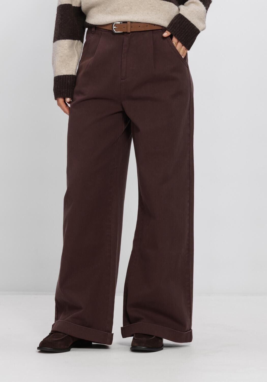 Bruine WITHBLACK Wijde broek WBLSTEFFI HW WIDE PANT - large