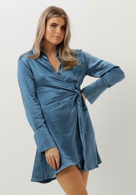 Blauwe COLOURFUL REBEL Mini jurk METTE SATIN WRAP DRESS - large