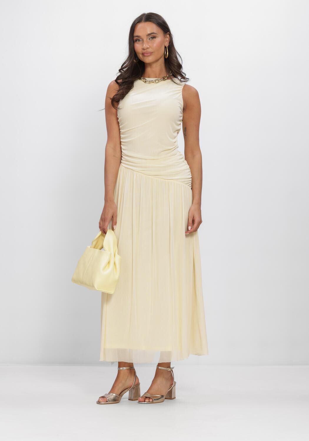 NEO NOIR Robe maxi CLUDINE MESH DRESS en jaune - large