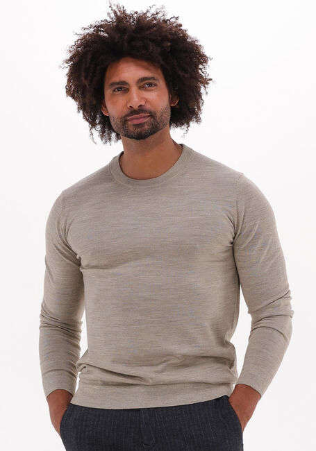 SELECTED HOMME Pull SLHTOWN MERINO COOLMAX KNIT CREW en beige - large