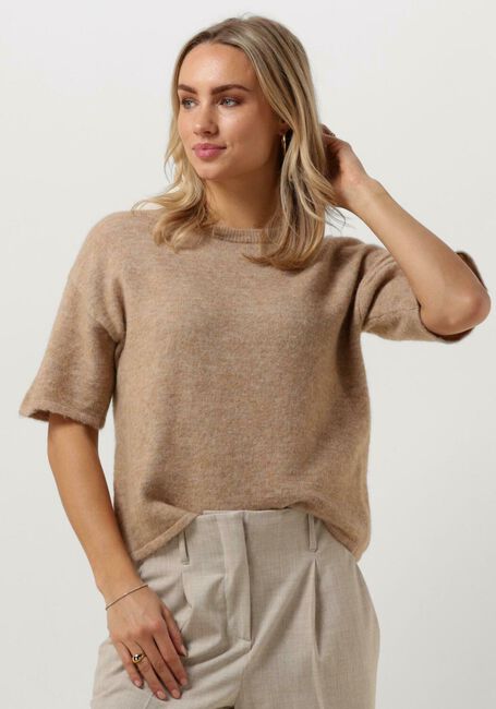 Beige SELECTED WOMEN T-shirt SLFMALINE-LILIANA 2/4 KNIT O-NECK - large