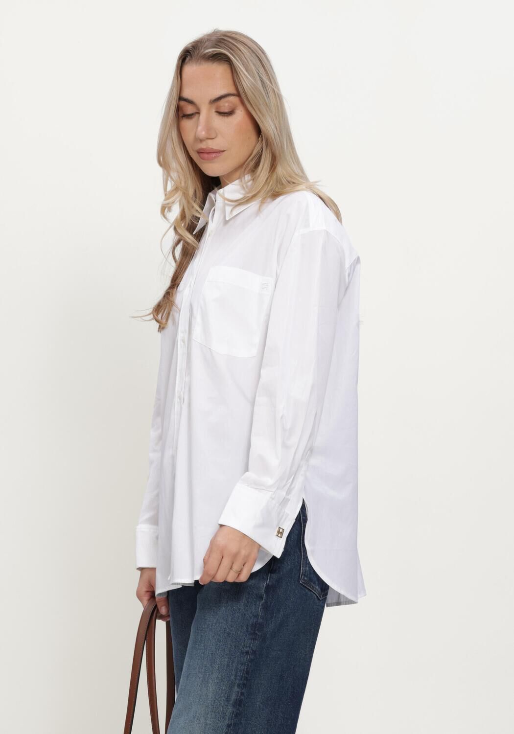 Witte TOMMY HILFIGER  POPLIN DOUBLE CUFF SHIRT - large