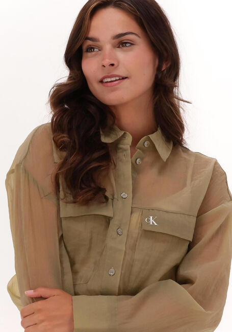 CALVIN KLEIN SHEER CHIFFON SHIRT Blouses en vert - large