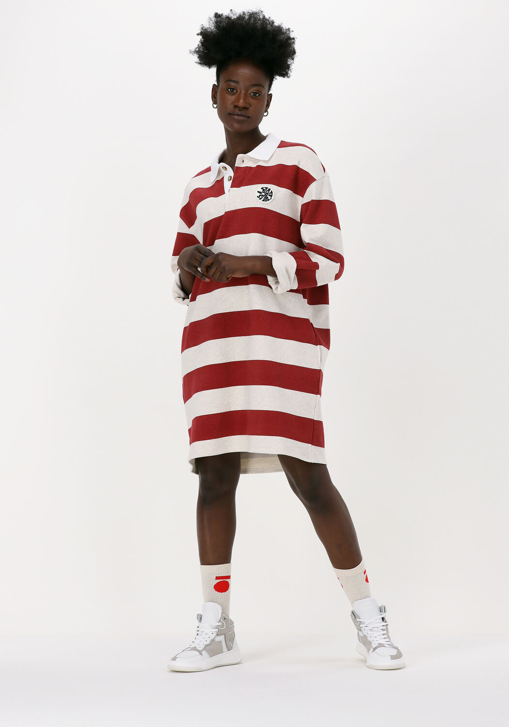 Gebroken wit 10DAYS Mini jurk RUGBY DRESS BIG STRIPE Omoda