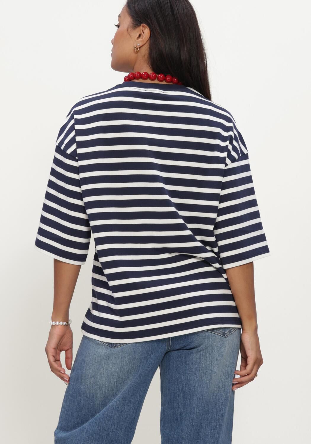 Blauwe ALIX THE LABEL Tops & T-shirts LADIES KNITTED Y/D STRIPE T-SHIRT - large