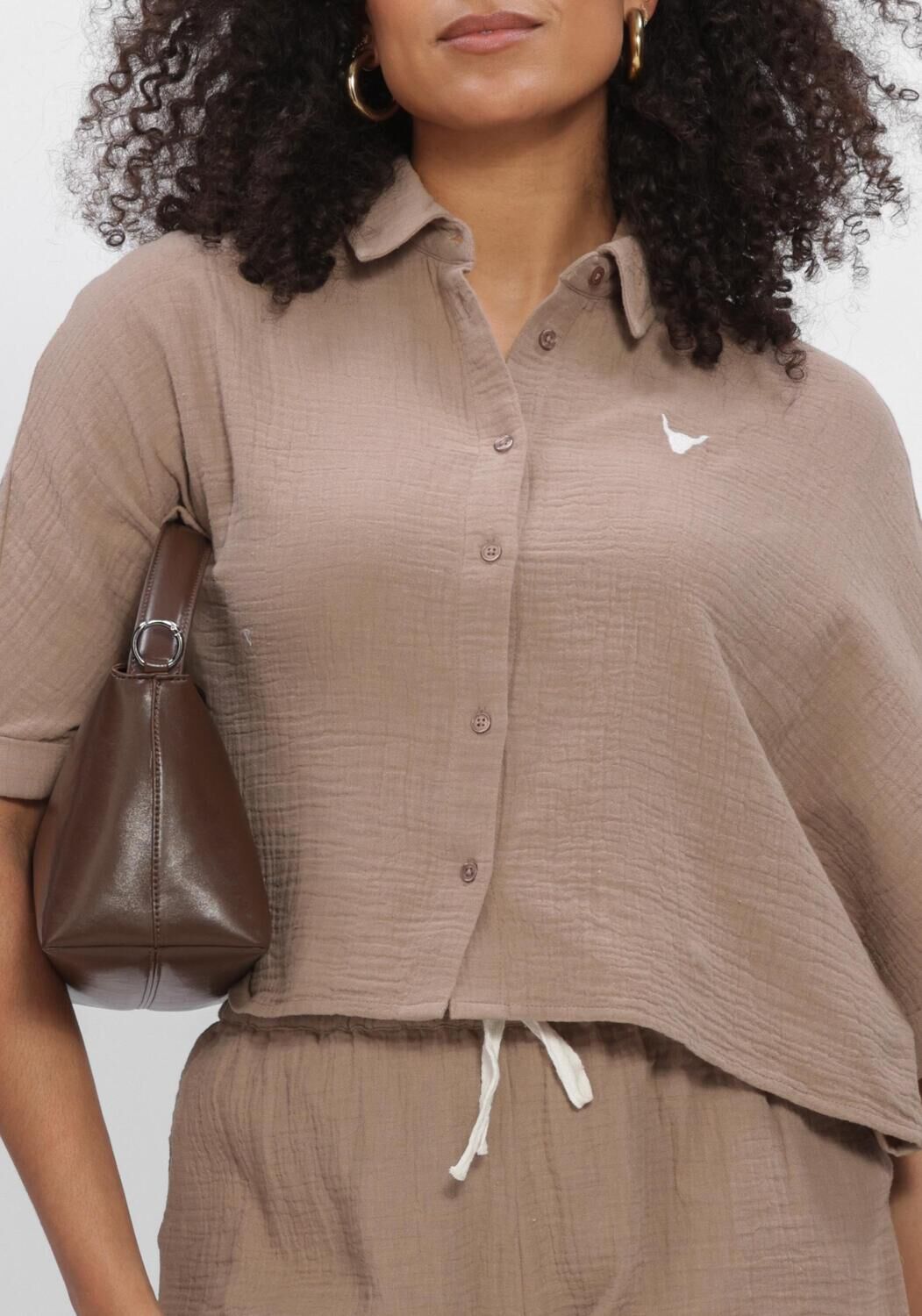 Taupe ALIX THE LABEL  LADIES WOVEN OVERSIZED  CRINKLE BLOUSE - large