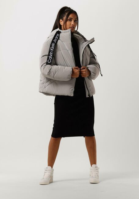 Grijze CALVIN KLEIN Gewatteerde jas LONG DRAWCORDS SOFT TOUCH PUFFER - large