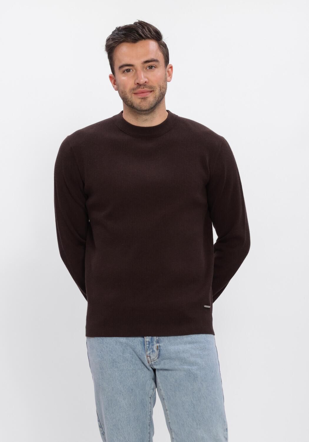 Bruine DSTREZZED Trui DS_OSCAR RIB MOCKNECK - large