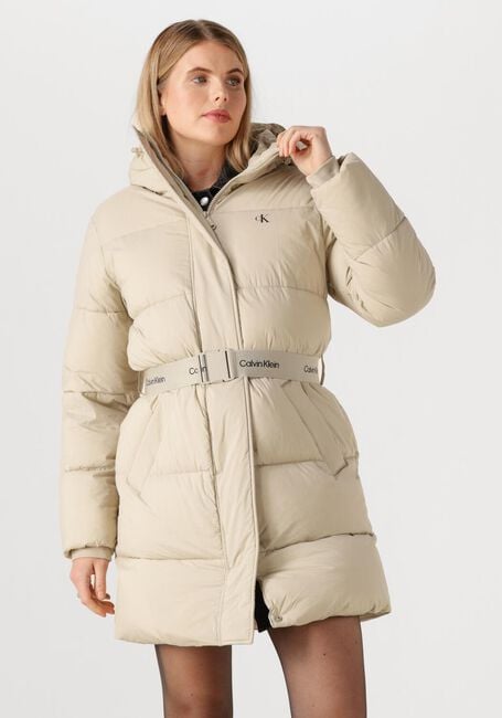 Beige CALVIN KLEIN Gewatteerde jas BELTED MIDWEIGHT LONG PUFFER - large