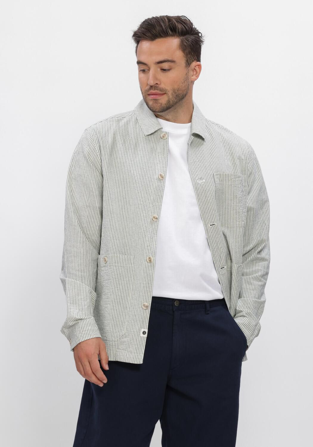 Groene ANERKJENDT  AKODIN STRIPE OVERSHIRT - large