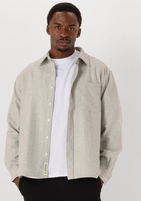 Lichtgrijze WOODBIRD Overhemden BUZO WOOL SHIRT - large