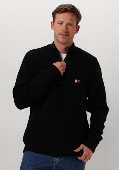 TOMMY JEANS Pull TJM REG 1/4 ZIP RAGLAN BADGE en noir - large