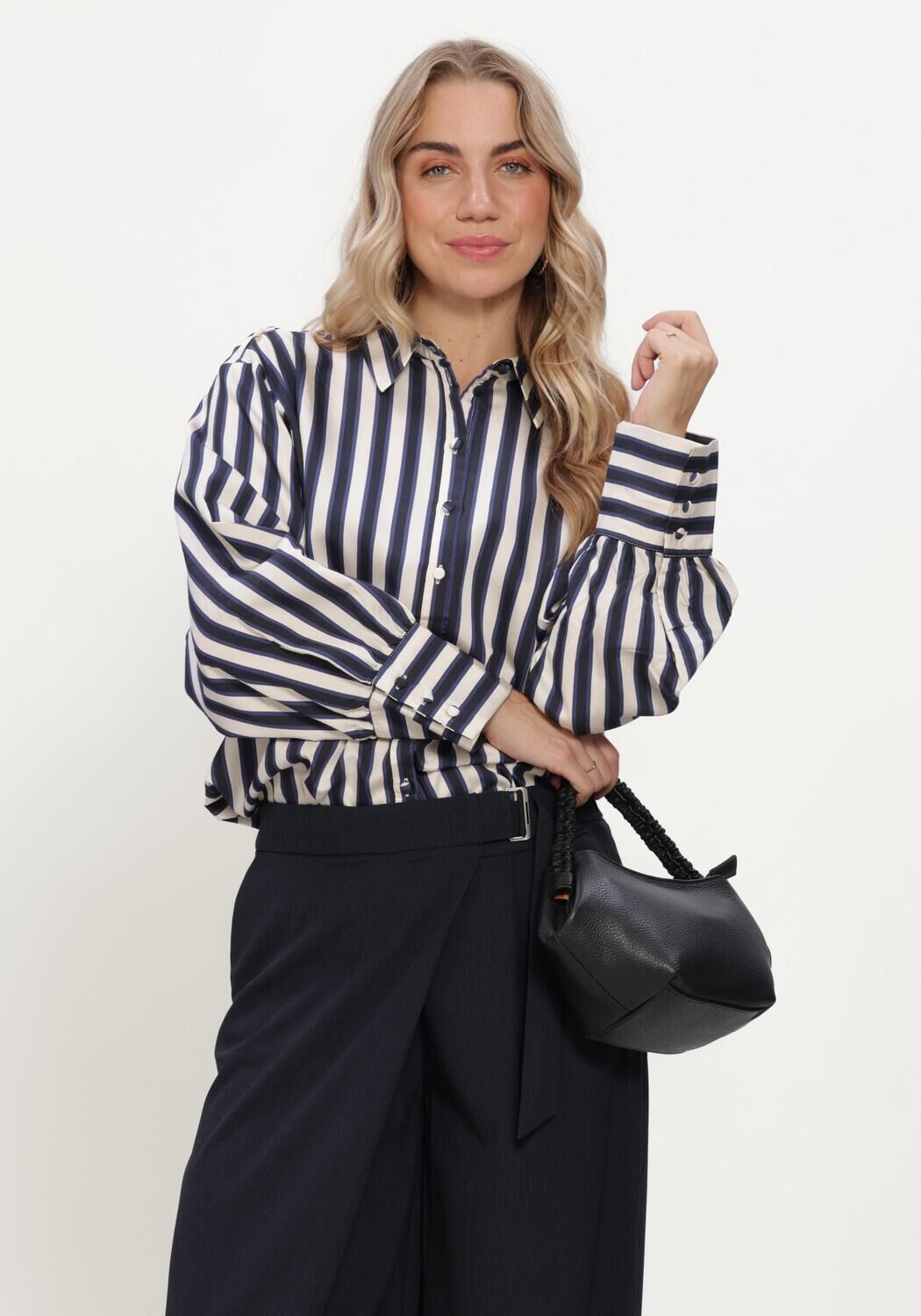 Blauwe SUMMUM  BLOUSE STRIPE SATIN - large