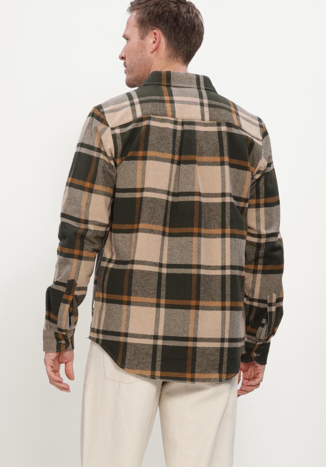 LES DEUX Chemise d&eacute;contract&eacute; CHECK FLANNEL SHIRT en vert - large