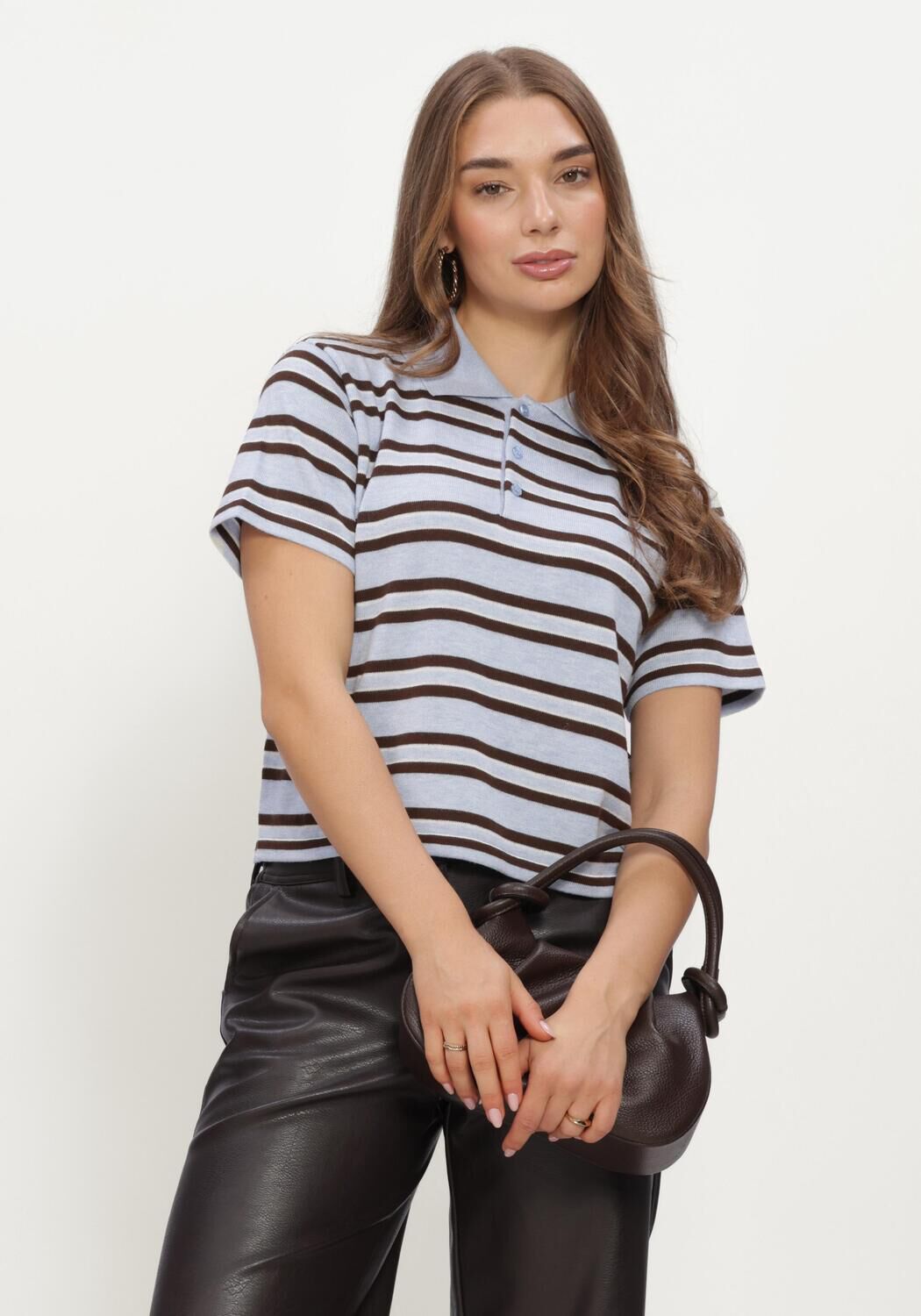 Lichtblauwe NEO NOIR Trui MULANN POLO KNIT BLOUSE - large