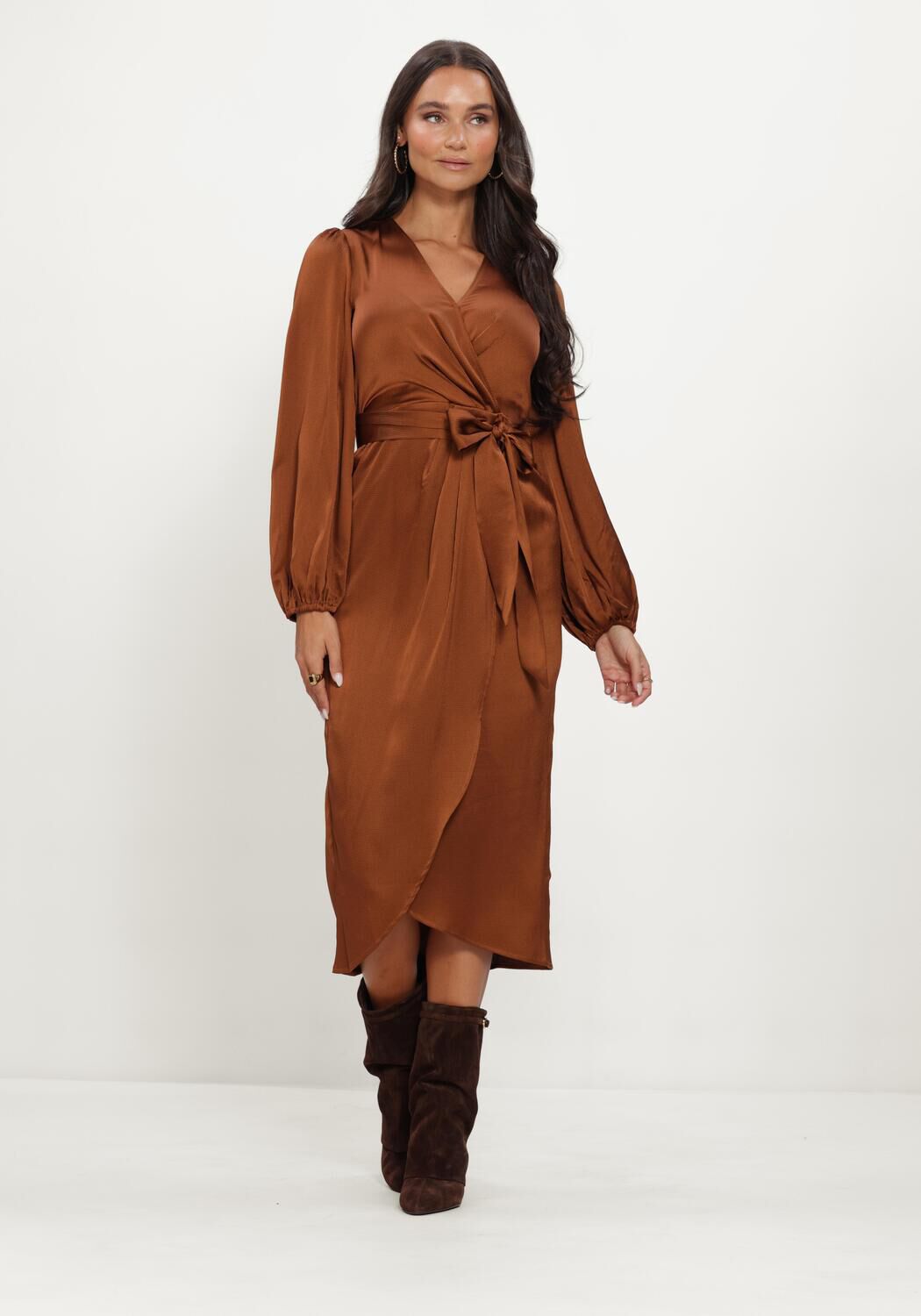 Cognac LINA LOCCHI Midi jurk LL-BEA - large
