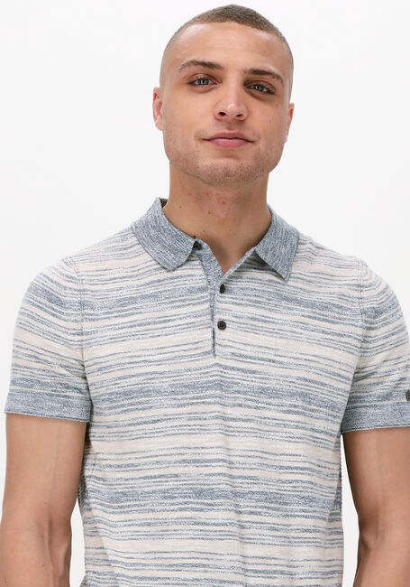 CAST IRON Polo SHORT SLEEVE POLO COTTON SLUB STRIPE KNITTED Bleu clair - large