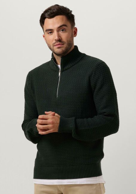Donkergroene SELECTED MEN Trui SLHTHIM LS KNIT STRUCTURE HALF ZIP - large