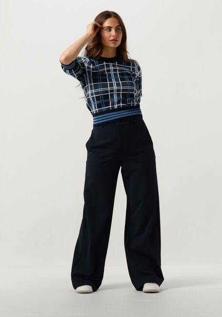 Donkerblauwe VANILIA Trui CHECKED SHORTSLEEVE - large