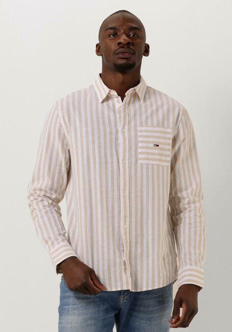 Beige TOMMY JEANS Casual overhemd TJM CLSC LS STRIPE LINEN SHIRT - large