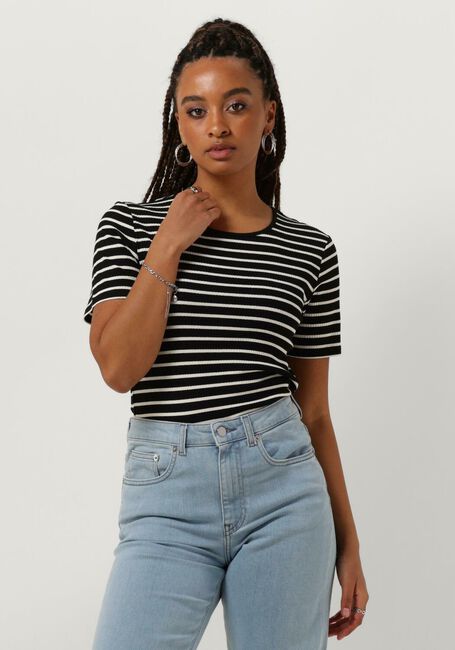 Zwarte ANOTHER LABEL T-shirt ELYNE STRIPE T-SHIRT S/S - large