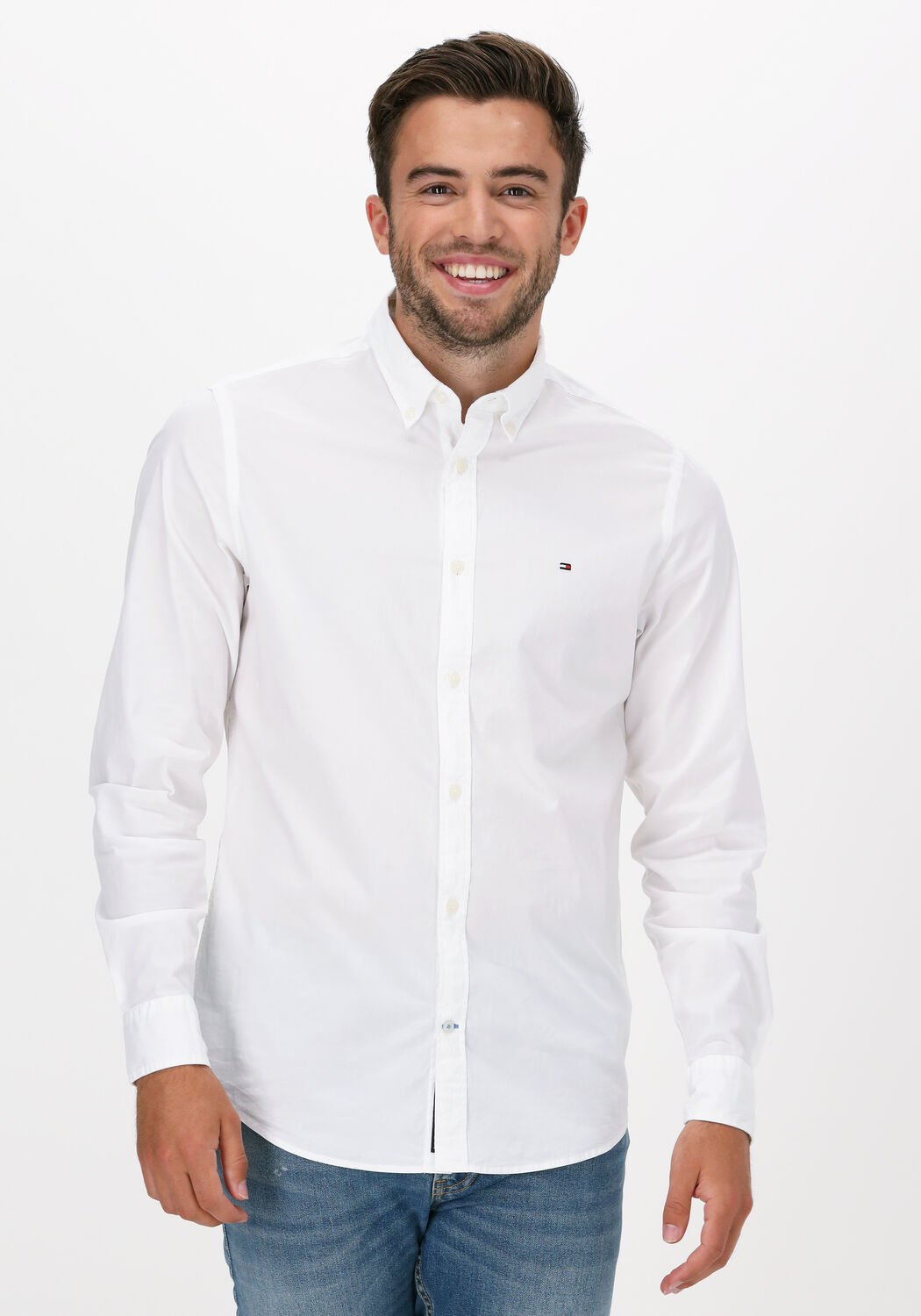 witte tommy hilfiger casual overhemd core stretch slim poplin shirt