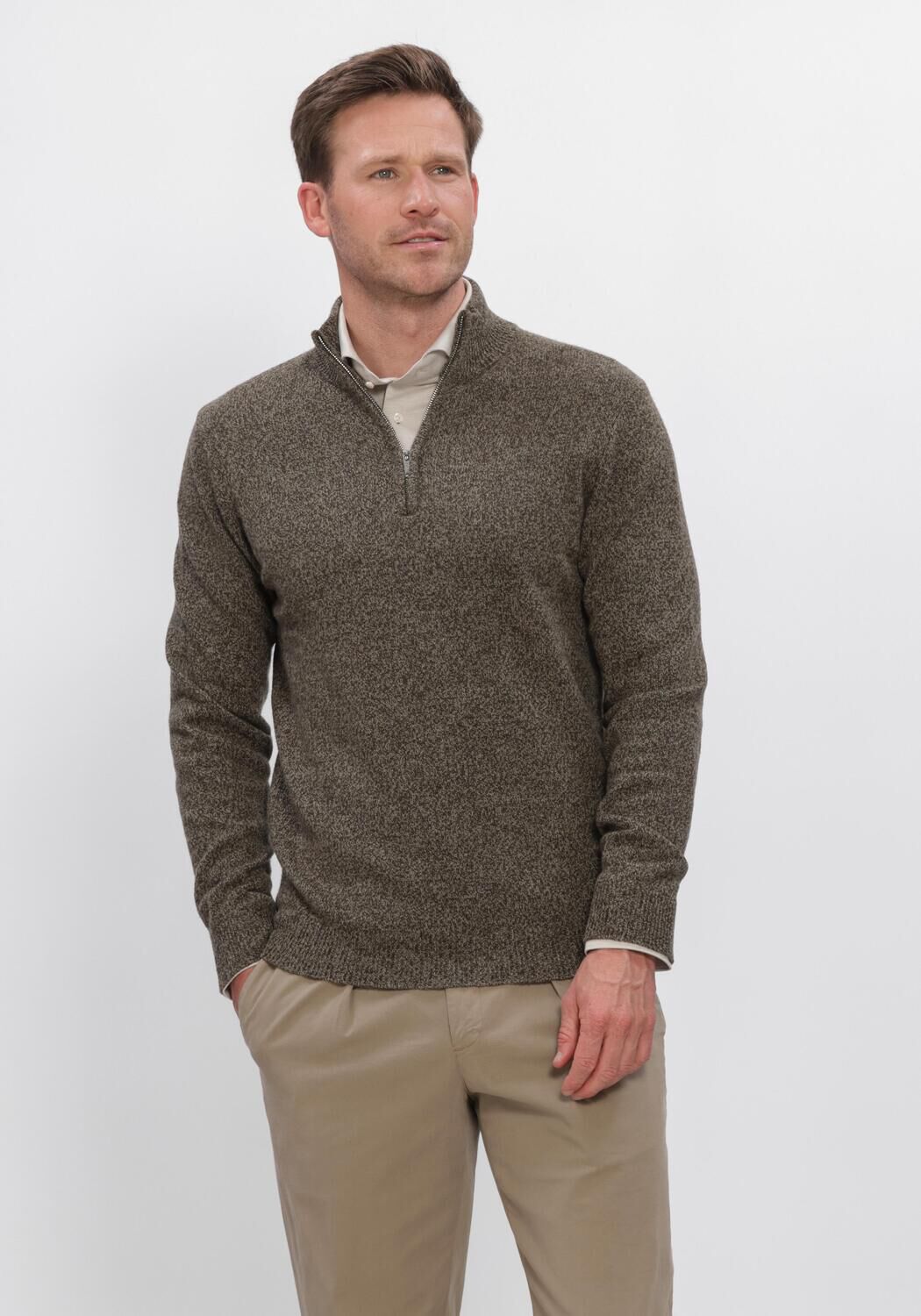 Bruine PROFUOMO Trui PULLOVER HALF ZIP - large