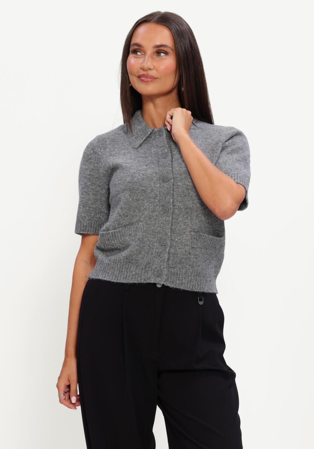 Grijze Y.A.S. Trui YASFRILO SS KNIT CARDIGAN - large
