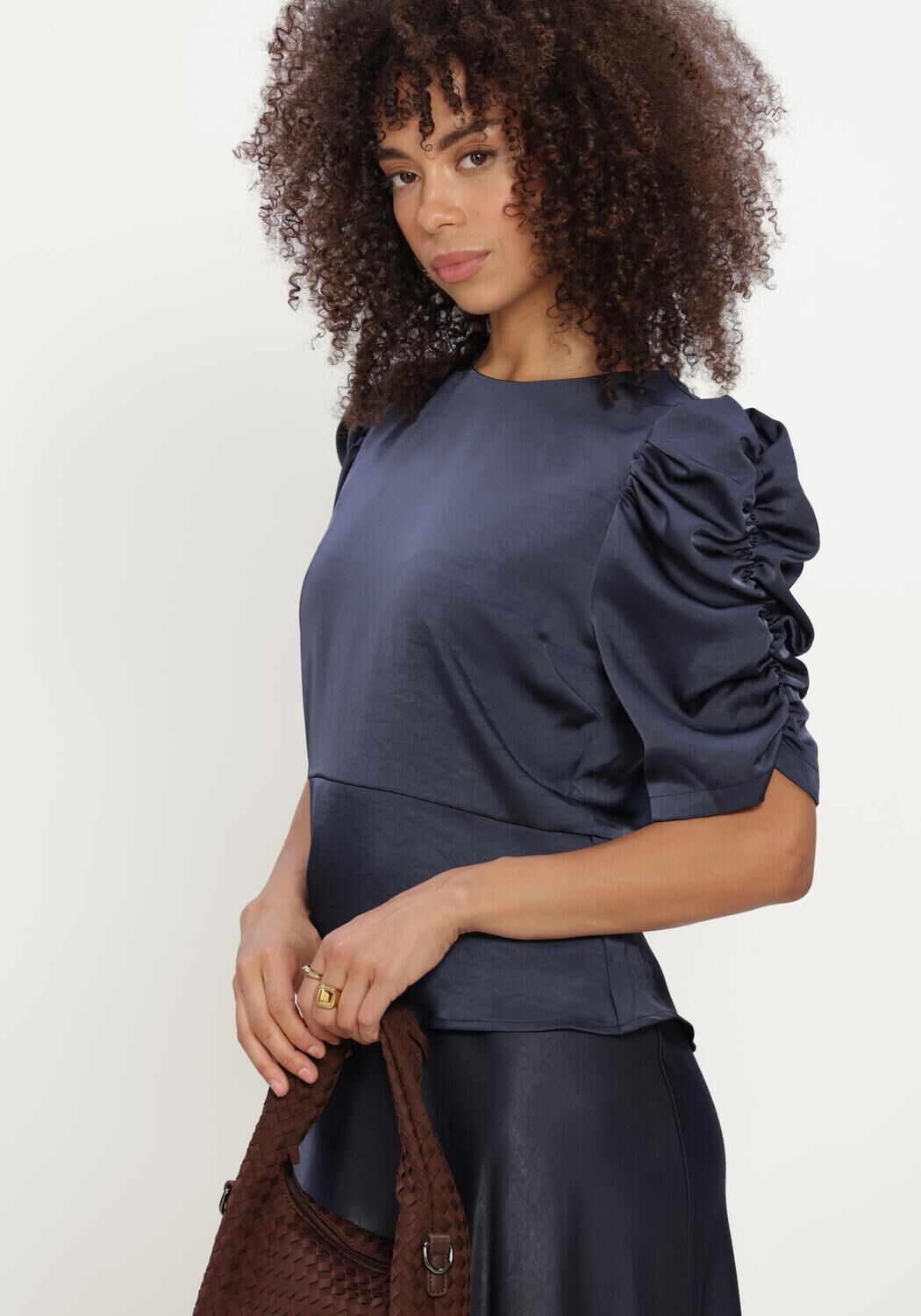 NEO NOIR BENUA HEAVY SATEEN BLOUSE Blouses Bleu fonc&eacute; - large