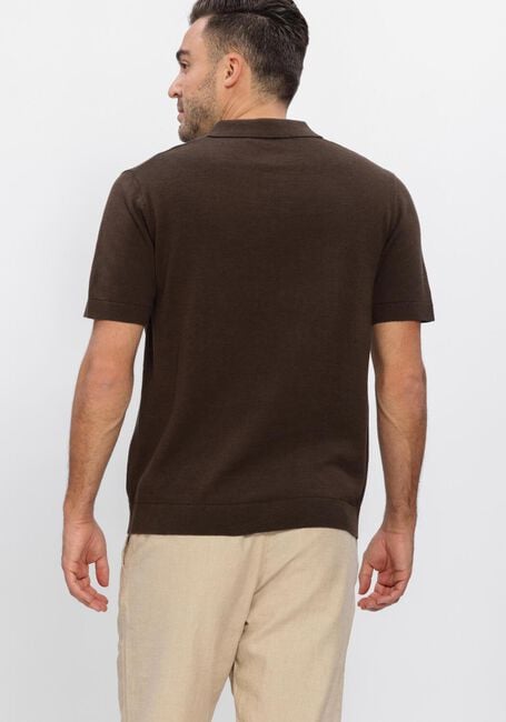SELECTED MEN Polo SLHMATTIS SS KNIT SUN OPEN POLO en marron - large